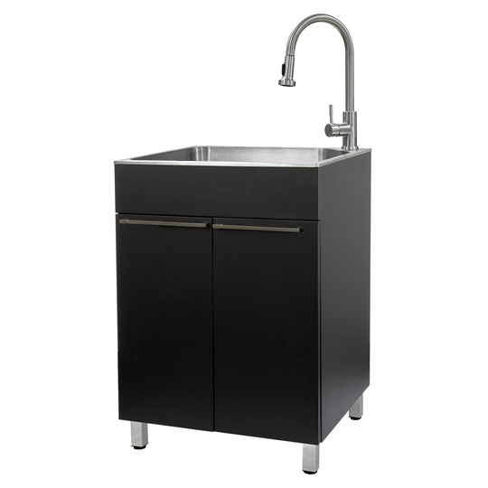 Presenza 23.9-in x 21.2-in Black RTA Freestanding Steel Cabinet with Sink, Drain and Faucet
