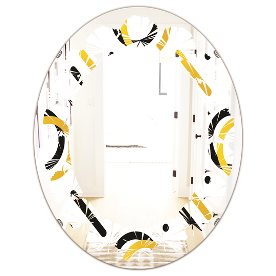 Designart 31.5-in x 23.7-in Trendy Black/Gold Triangular Pattern I Modern Oval Wall Mirror