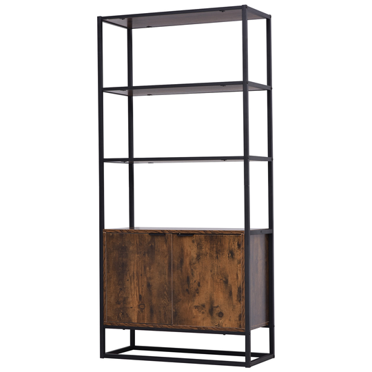 HomCom 64-in x 30-in Brown Wood Modern Storage Cabinet with Open Shelves