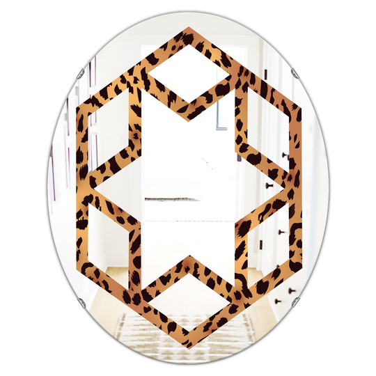 Designart 31.5-in x 23.7-in Leopard Fur Safari III Modern and Oval Wall Mirror - Brown