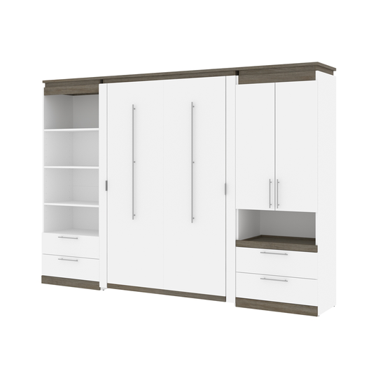 Bestar Orion Full Murphy Bed Integrated Storage (White & Walnut Grey)