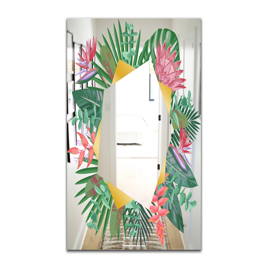 Designart Efflorescent Gold Abundance 1 Rectangular 35.4-in L x 23.6-in W Polished Country Green Wall Mounted Mirror