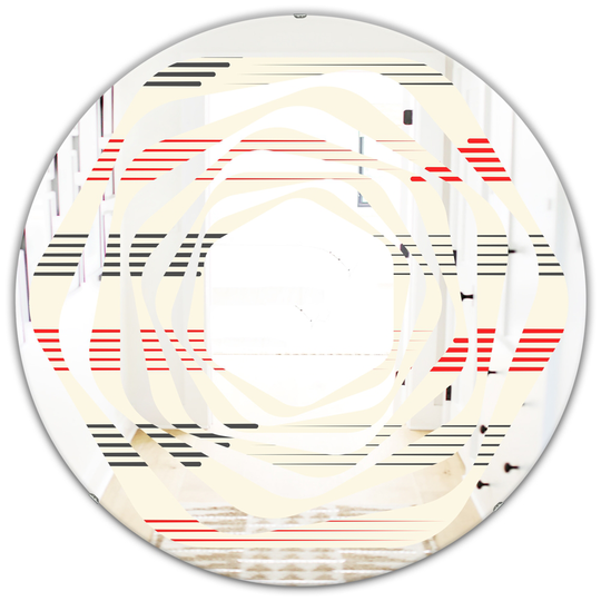 Designart 24-in Round Red Horizontal Retro Geometrical Pattern I Polished Wall Mirror