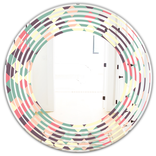Designart 24-in x 24-in Retro Square Design IV Modern Round Wall Mirror in Multi-Colour