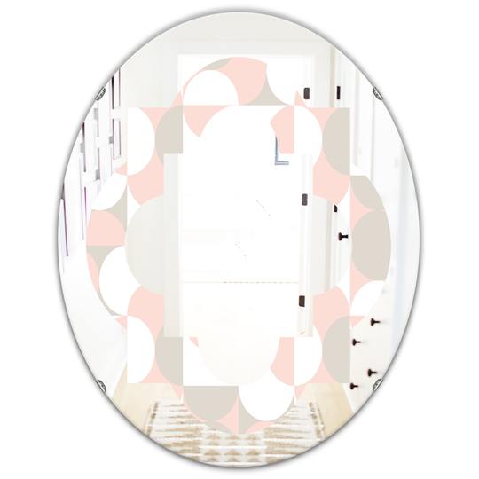 Designart 31.5-in L x 23.7-in W Oval Pink Retro Circular Pattern III Polished Wall Mirror