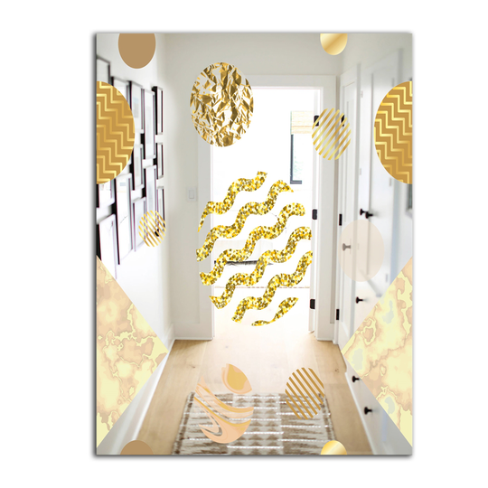 Designart Capital Gold Lively 6 Rectangular 35.4-in L x 23.6-in W Polished Mid-Century Wall Mounted Mirror