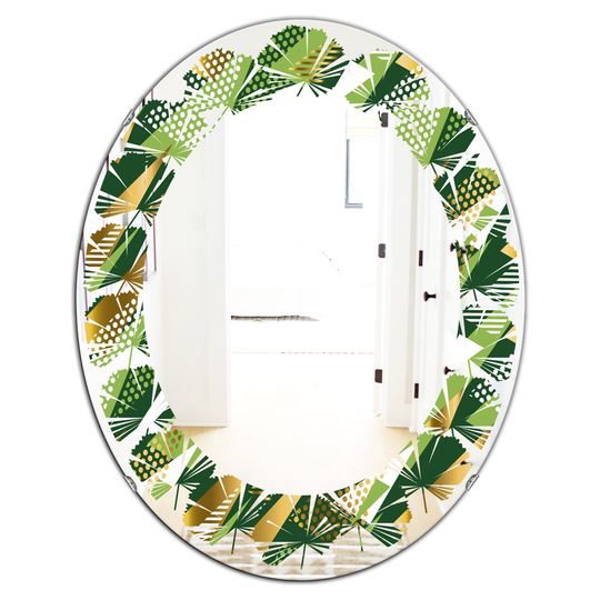 Designart 31.5-in x 23.7-in Triangular Gold/Green Design I Modern Oval Mirror