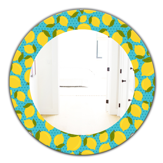 Designart 24-in x 24-in Blue Lemon Pattern Bohemian and Eclectic Mirror
