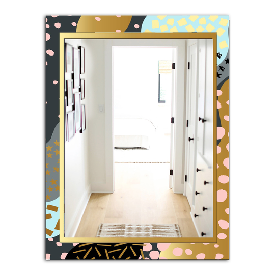 Designart Playful Gold 5 Rectangular 35.4-in L x 23.6-in W Polished Glam Wall Mounted Mirror