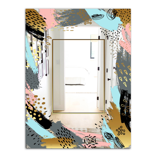 Designart Playful Gold 9 Rectangular 35.4-in L x 23.6-in W Polished Glam Wall Mounted Mirror