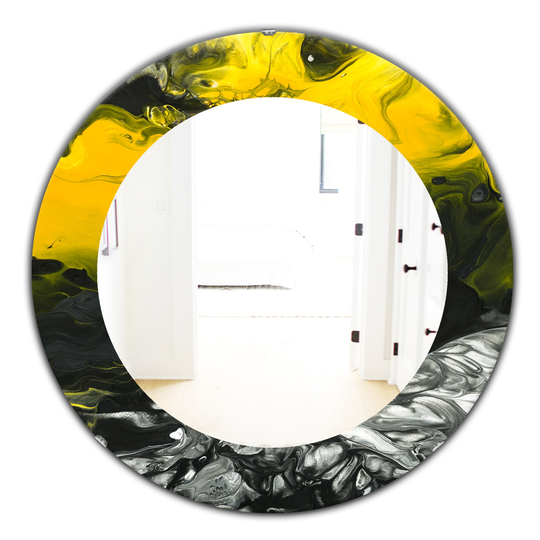 Designart Canada 24-in W x 24-in L Round Marbled Yellow Modern Polished Wall Mirror