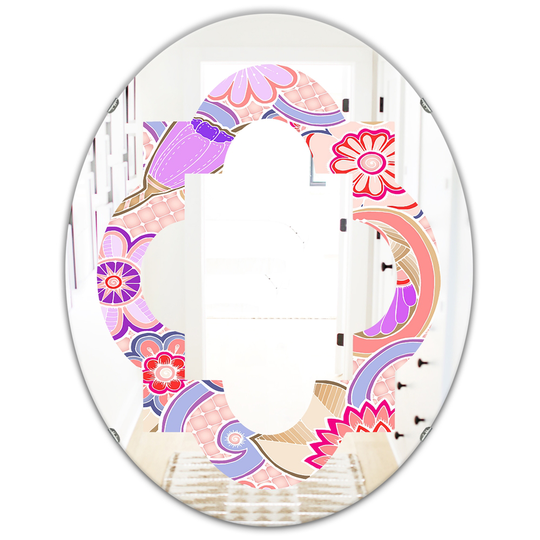 Designart 31.5-in x 23.7-in Floral Botanical Retro XIII Modern Oval Wall Mirror in Multi-Colour