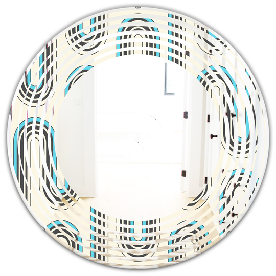 Designart Round Grey 24-in Retro Geometrical Abstract Minimal Pattern IV Polished Wall Mirror