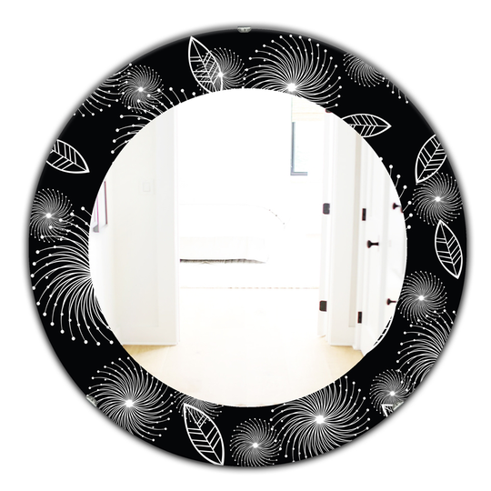 Designart Canada 24-in L x 24-in W Round Retro of Stylized Flowers Polished Wall Mirror