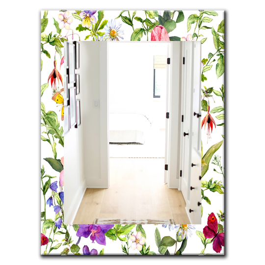 Designart Canada Rectangle 35.4-in L x 23.6-in W Multicolour Blossom Polished Wall Mirror