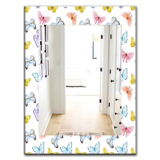 Designart 35.4-in x 23.6-in White Butterfly Traditional Mirror