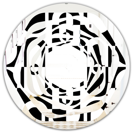 Designart 24-in x 24-in Geometric Pattern VIII Modern Round Wall Mirror in Black