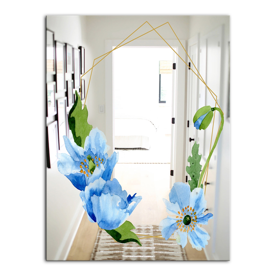 Designart Efflorescent Gold Simple 8 Rectangular 35.4-in L x 23.6-in W Polished Country Blue Wall Mounted Mirror