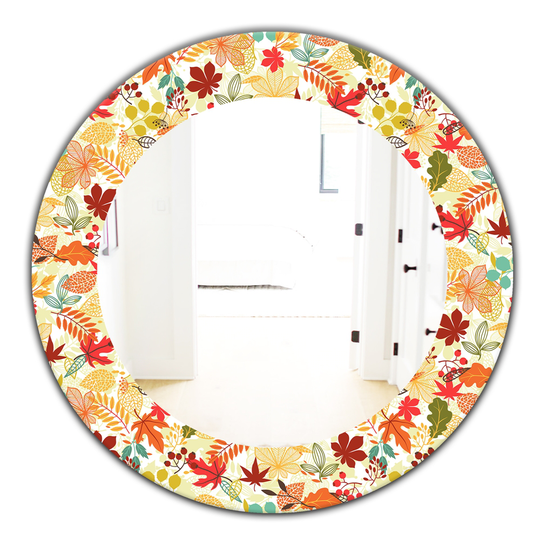 Designart 24-in x 24-in Yellow/Gold Pattern with Stylized Autumn Leaves Traditional Mirror
