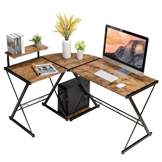 Costway 44-in Antique Brown Modern/Contemporary L-Shaped Computer Desk