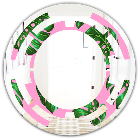 Designart Tropical Palm Leaves III Modern Round Wall Mirror in Green