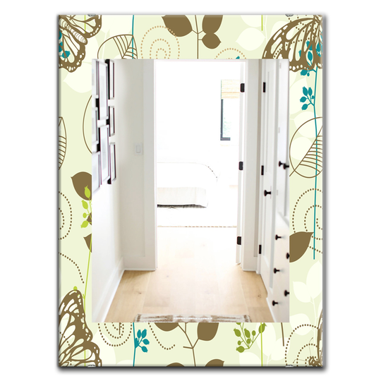 Designart Canada 35.4-in L x 23.6-in W Rectangle Vintage Blue Butterfly on Brown Leaves Polished Wall Mirror