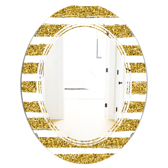 Designart 31.5-in Horizontal Lines Modern Oval Wall Mirror in Gold