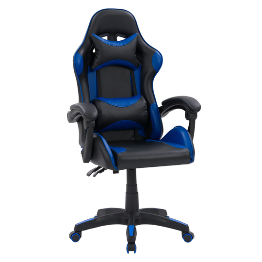 CorLiving Ravagers Black and Blue Contemporary Ergonomic Adjustable Height Swivel Headrest Chair