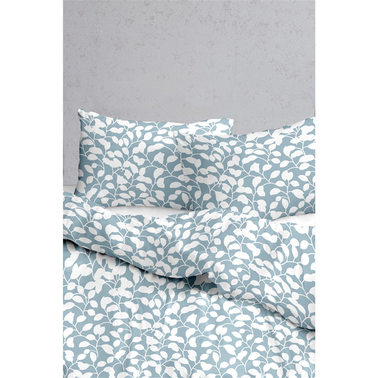 Myne Blue and White Floral Cotton Sateen Antibacterial King/California King Duvet Cover Set - 3-Piece