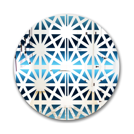 Designart Geometry Sky Round 24-in L x 24-in W Polished Mid-Century Blue Wall Mounted Mirror