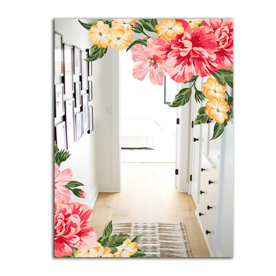 Designart Garland Vivid 15 Rectangular 35.4-in L x 23.6-in W Polished Country Pink Wall Mounted Mirror