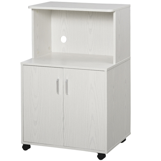 HomCom 23.78-in W Composite Wood White Microwave Cart