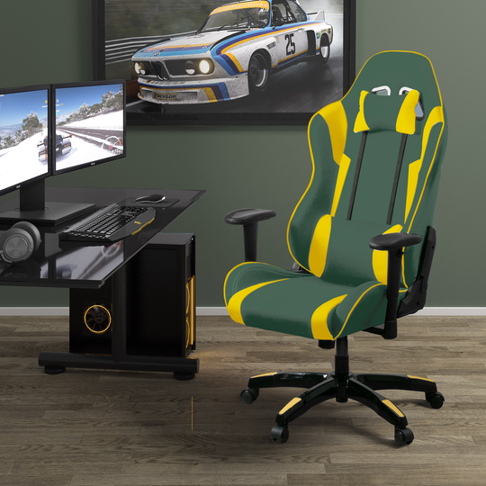 CorLiving High Back Ergonomic Gaming Chair - Green & Yellow