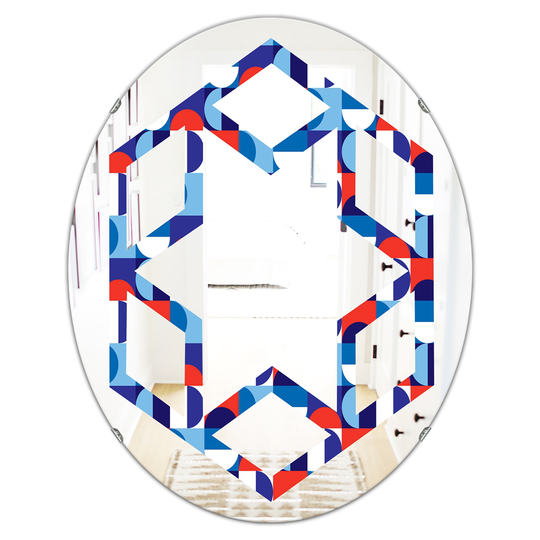 Designart 31.5-in Blue/Red and White Polka Dots Modern Oval Wall Mirror