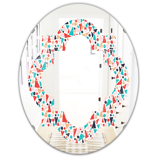 Designart 31.5-in L x 23.7-in W Oval Multicolour Retro Abstract Pattern Design II Polished Wall Mirror