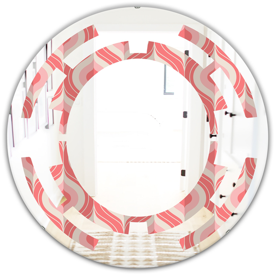 Designart 24-in Retro Drop Design I Modern Round Wall Mirror - Pink