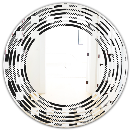 Designart Black Geometric Monochrome Pattern II Modern Round Wall Mirror
