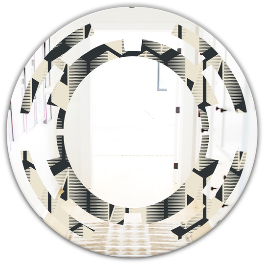Designart Black 24-in Round Abstract Retro Triangular Geometrics Modern Polished Wall Mirror