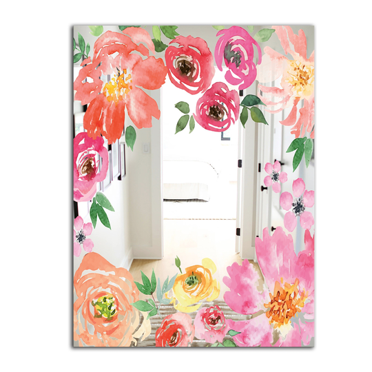 Designart Garland Vivid 13 Rectangular 35.4-in L x 23.6-in W Polished Country Pink Wall Mounted Mirror