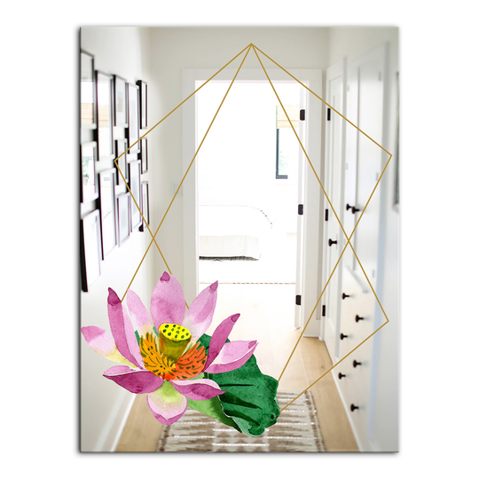 Designart Efflorescent Gold Simple 11 Rectangular 35.4-in L x 23.6-in W Polished Country Pink Wall Mounted Mirror