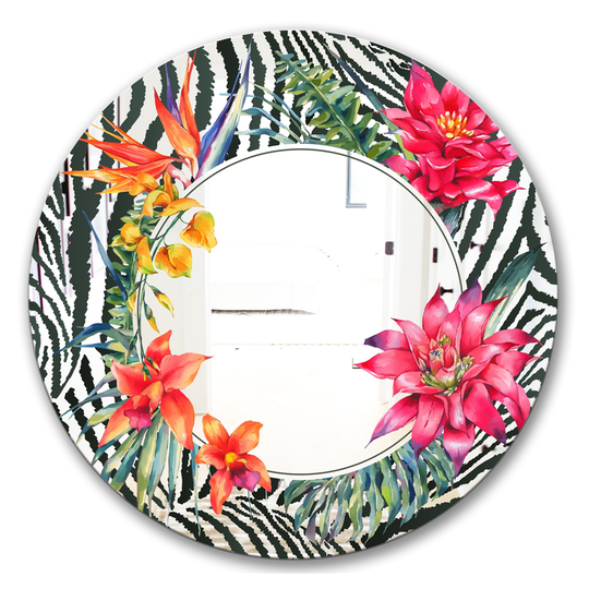 Designart Leopard 3 Round 24-in L x 24-in W Polished Country Black Wall Mounted Mirror