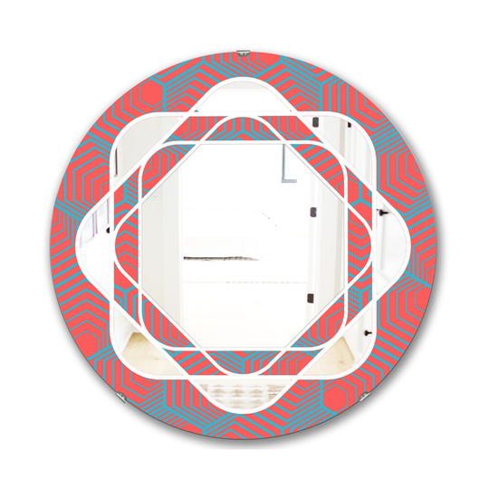 Designart Lines Round 24-in L x 24-in W Polished Mid-Century Pink/Blue Wall Mounted Mirror