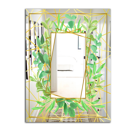 Designart Efflorescent Gold Green 5 Rectangular 35.4-in L x 23.6-in W Polished Country Wall Mounted Mirror