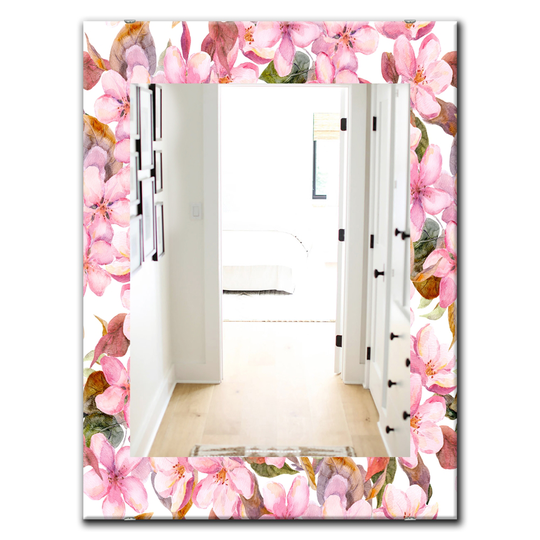 Designart Canada 35.4-in L x 23.6-in W Rectangle Pink Blossom Flowers Polished Wall Mirror