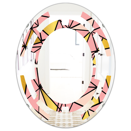Designart 31.5-in L x 23.7-in W Oval Pink Triangular Gold Design II Modern Polished Wall Mirror
