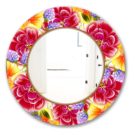 Designart Garland Sweet 2 Round 24-in L x 24-in W Polished Farmhouse Red Wall Mounted Mirror