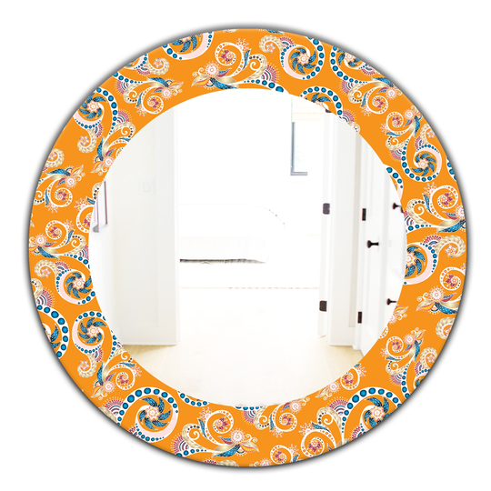 Designart 24-in x 24-in Orange Ornamental Floral Pattern with Flowers Mirror