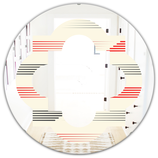 Designart 24-in Red Round Horizontal Retro Geometrical Pattern I Polished Wall Mirror
