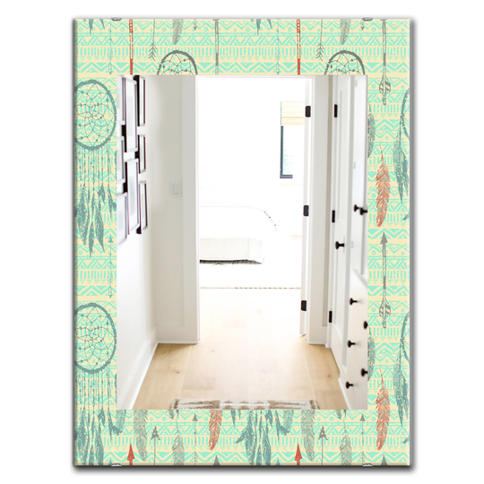 Designart 35.4-in x 23.6-in Blue Feathers Bohemian and Eclectic Mirror