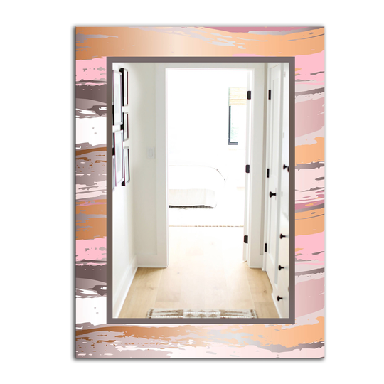 Designart Rectangular 35.4-in L x 23.6-in W Polished Mid-Century Gold/Pink Wall Mounted Mirror